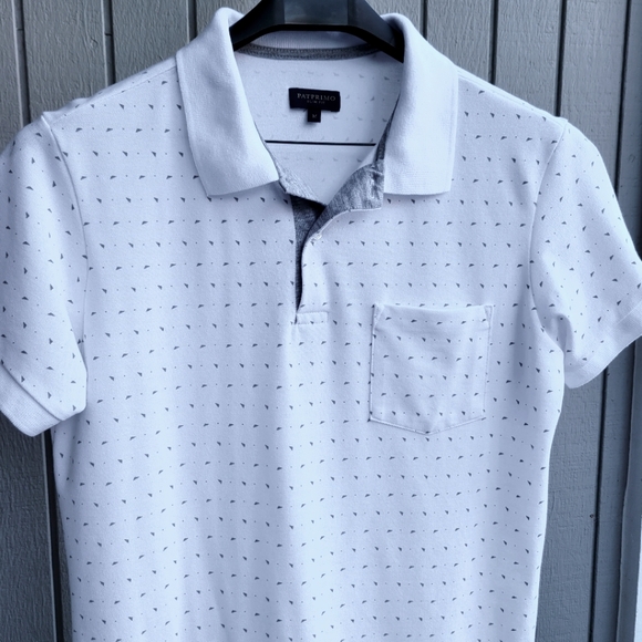 Patprimo | Slim Fit White & Grey Patterned Polo Men’s Medium EUC - Picture 6 of 15